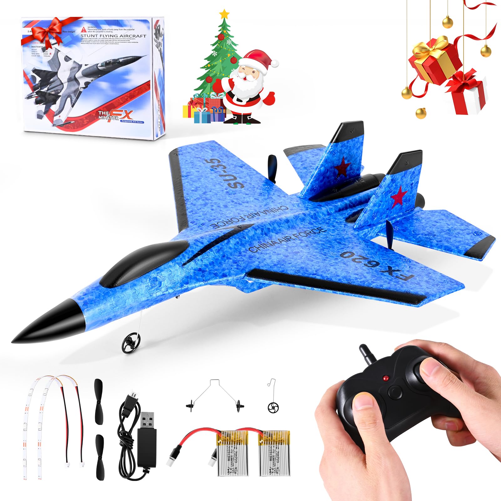 Avión Teledirigido, Avión RC 2.4GHz Avións Control Remoto Niño, Luces LED de Colores, para Niños y Principiantes, estabilizador giroscópico de 3 Ejes de Control Remoto,Azul