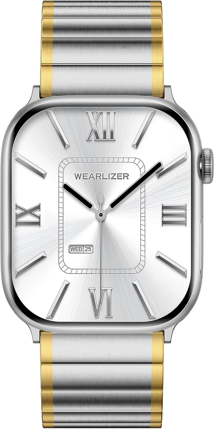 Wearlizer Two Tone Metal Band Compatible with Apple Watch Bands 40/38/41/42/44/45/46/49mm Women Men, Dressy Rectangular Chain Design Durable Stainless Steel Bracelet for iWatch Series 11-1/SE/Ultra