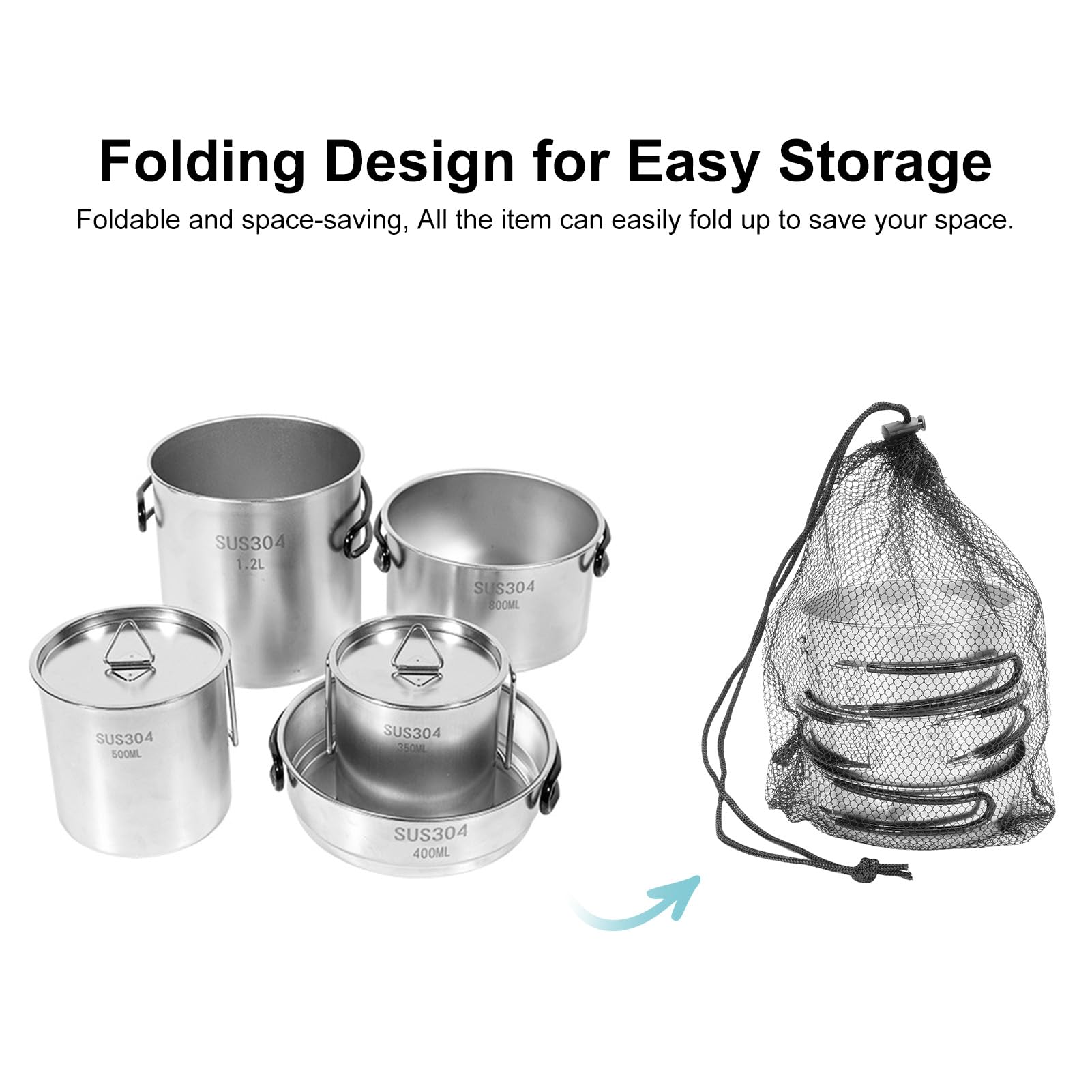 Set di Campeggio in Acciaio Inossidabile con Casseruola, Stufa, Calice e Borsa per Viaggi, Escursioni, Pesca