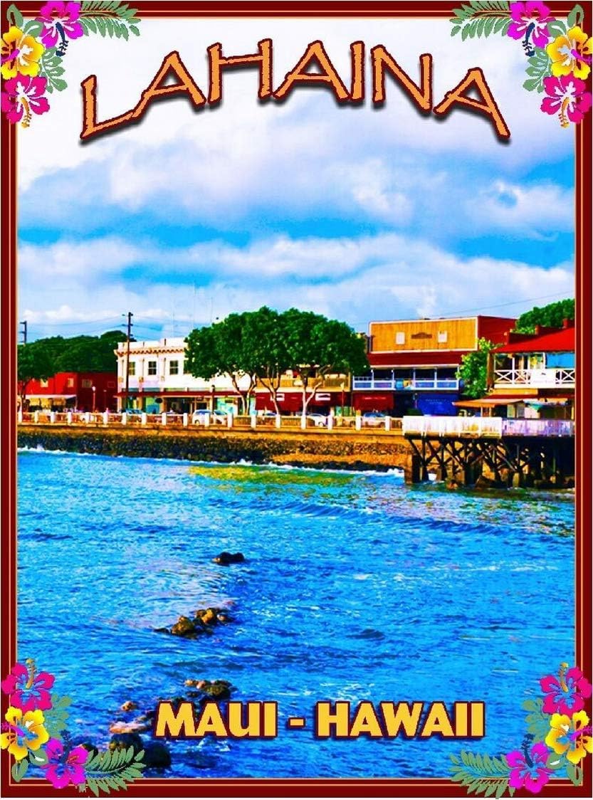 Fiisgh Wall Art Metal Hanging Sign Lahaina Maui Hawaii Beach United States America Travel Advertisement Vintage Wall Decor 8x6 Inch.