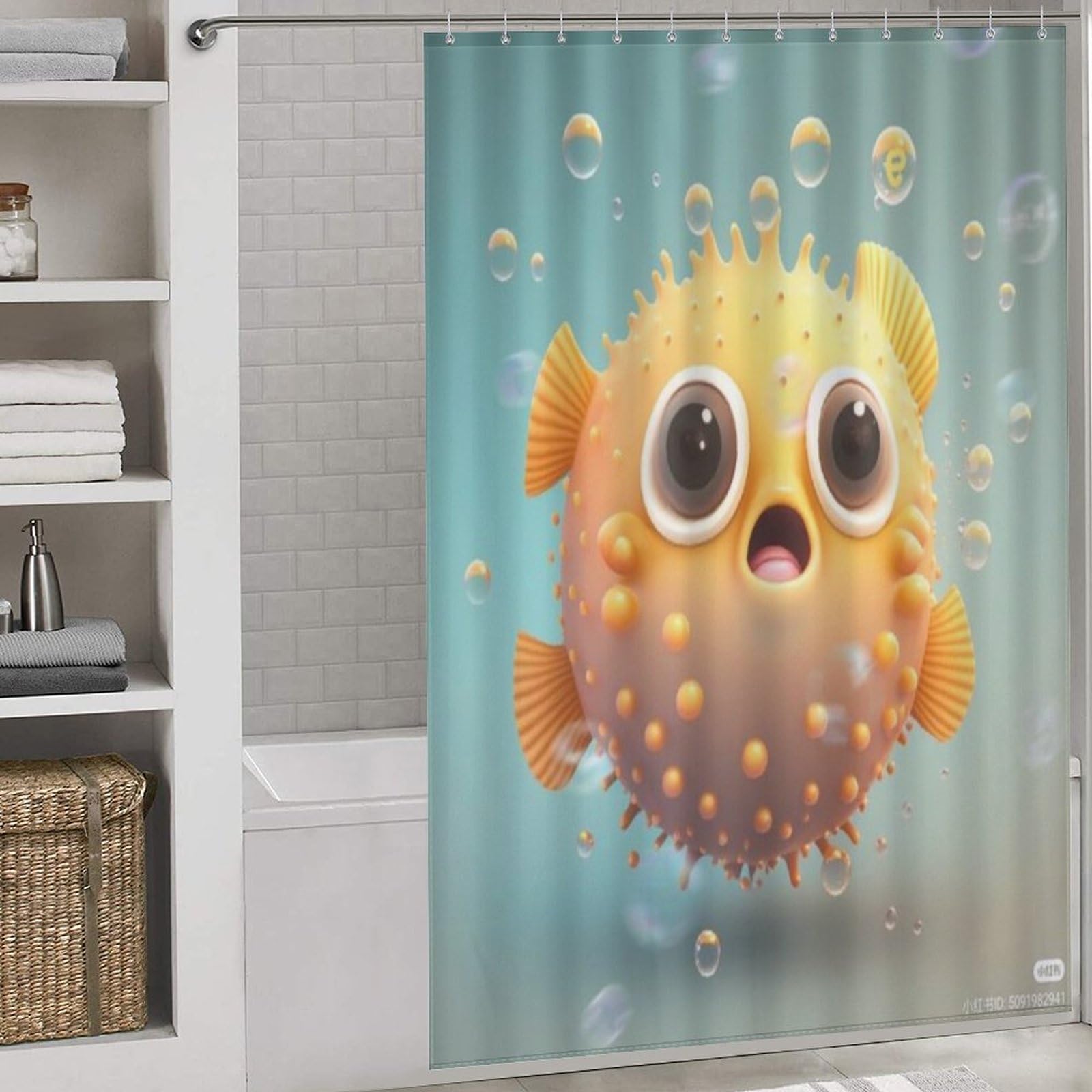 Poisson rideau de douche 152x183 cm en polyester lavable