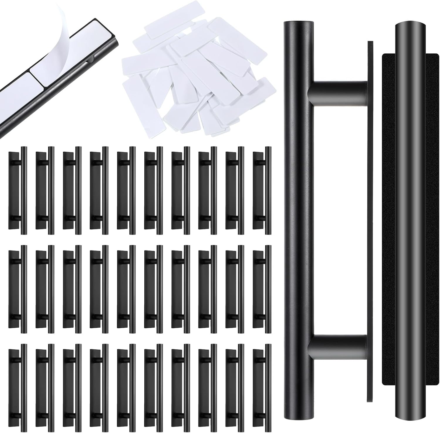 30 Pcs Self-Stick Push Pull Helper, Plastic Black No Drill Adhesive Cabinet Handles ABS Plastic Peel and Stick Pulls for Kitchen, Bathroom, Door, Cabinets, Windows, Drawers, Furniture