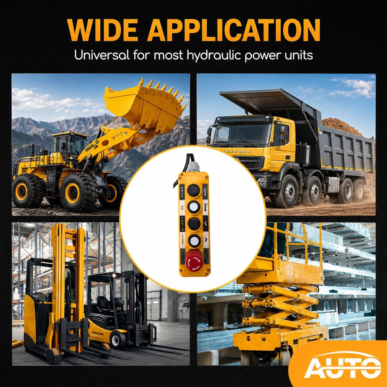 Waterproof Industrial 5 Button Rotary Button Electric Hoist Crane Pushbutton Switches with Box Holder with 15in Connecting Cable Up Down Driving Push Button Switch Control