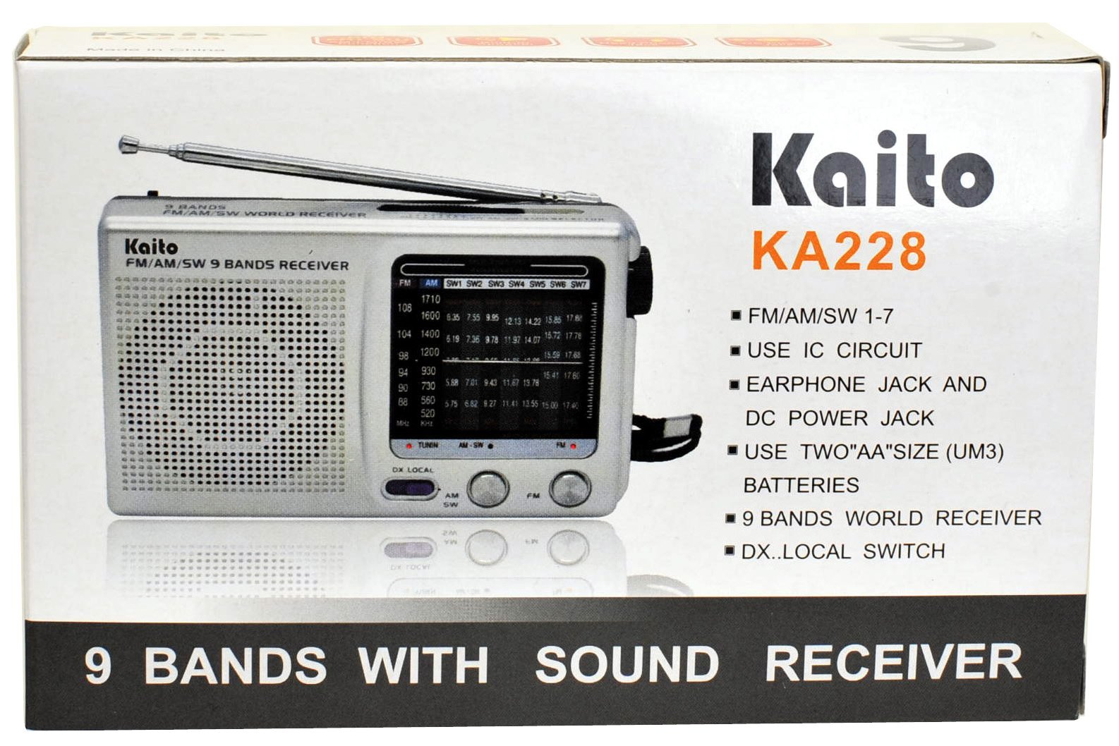 Kaito KA228 Pocket-size 9-Band AM/FM Shortwave Radio, Silver