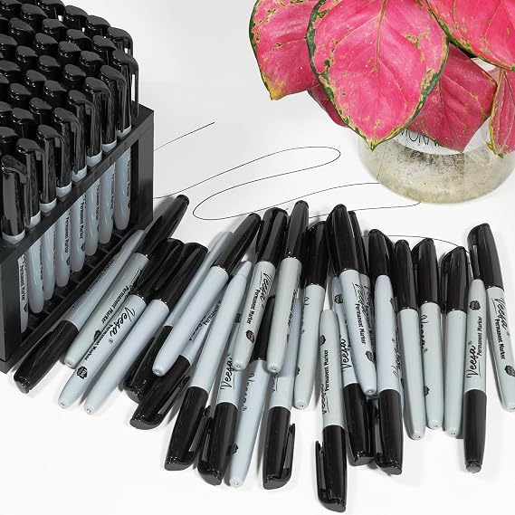 Permanent Markers Black Bulk, Fine Point, 100 Pack Permanent Marker Set for Logistics, Waterproof | Quick-drying, Laboratory & Office Supplies