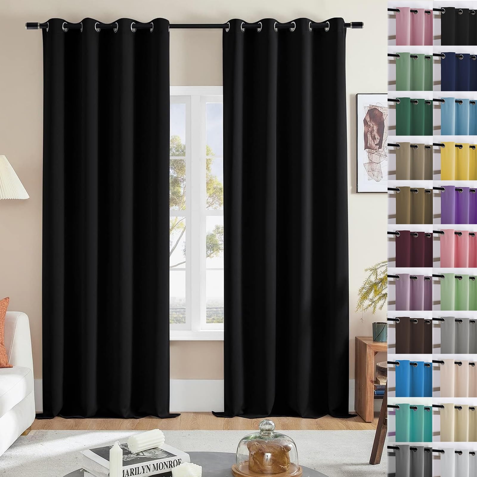 Rideaux occultants isolants anti froid rideau opaque 30 x 130 cm thermique et phonique fenêtre noir