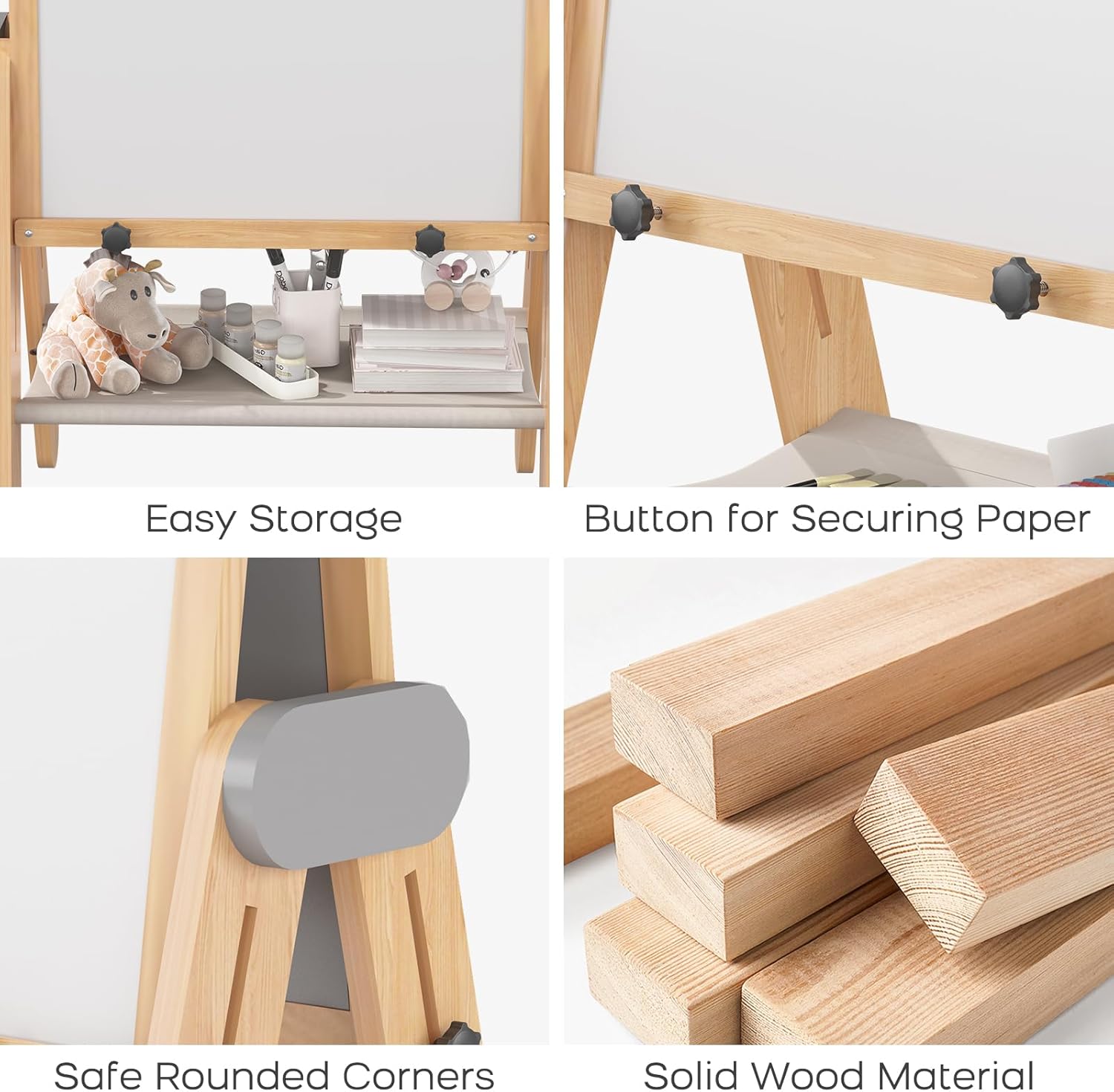 BanaSuper 3-In-1 Folding Kids Art Easel - Double-Sided Foldable Wooden Art Easel with Chalkboard & Whiteboard, Height Adjustable, Portable Art Station with Paper Roll Holder, Ideal Gift for Girl & Boy