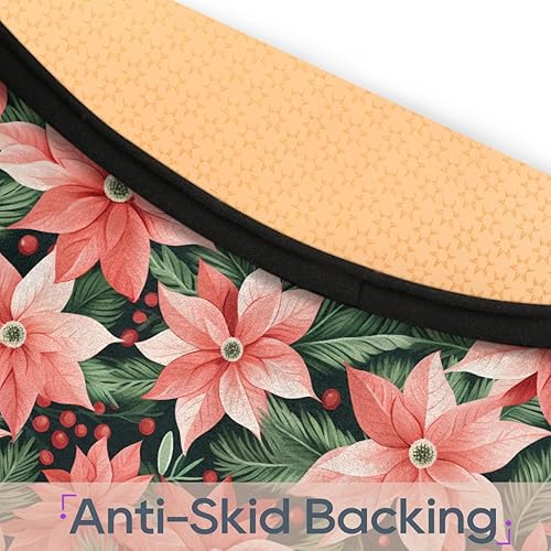 Miniatura 4 de Christmas Winter Holly Poinsettia Flower01 Round Area Rug 3ft Machine Washable Circular Rugs for Dining Room Table Bedroom Playroom Throw Rugs for