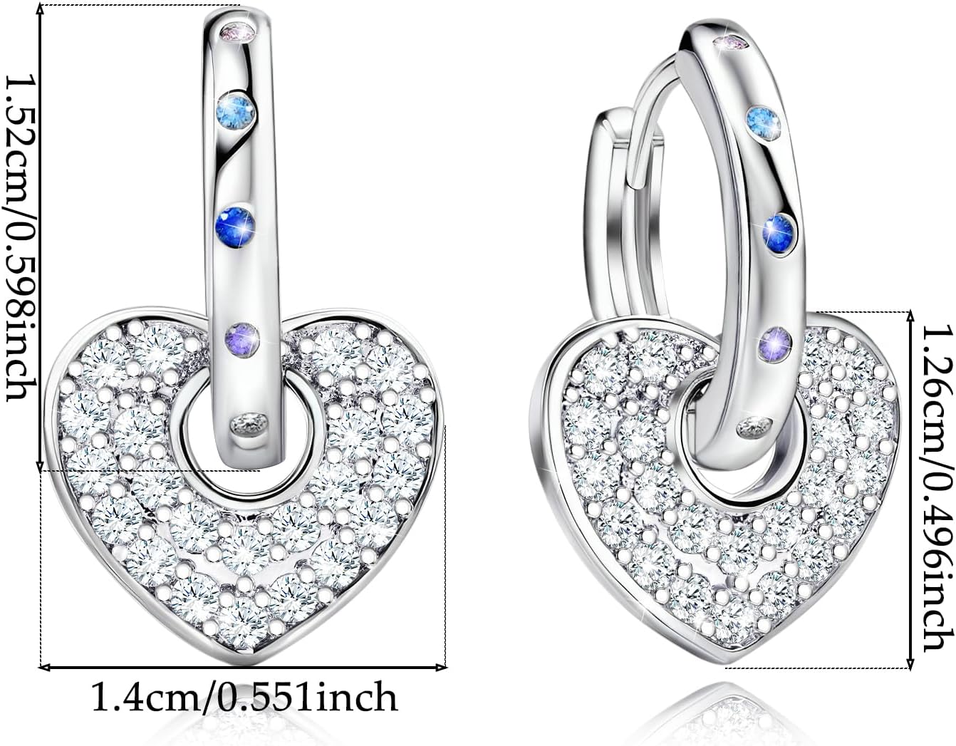 Heart Earrings for Women - Sterling Silver Cubic Zirconia Hoop Earring for Teen Girls Hypoallergenic Colorful Love Heart Shaped Earring Lightweight Dainty Jewelry Gift for Daughter Wife Mom Christmas - Image 6