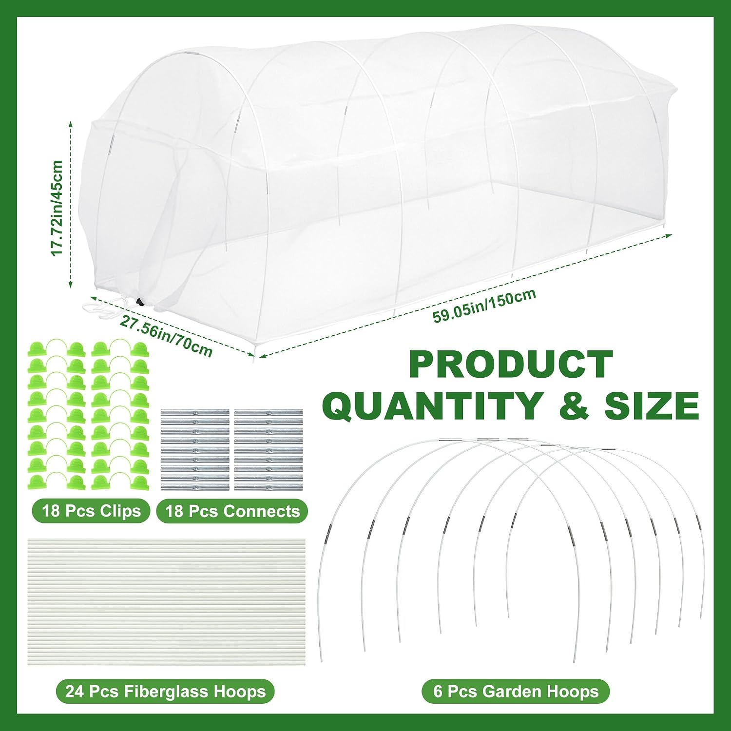 2 Set Garden Netting Kit for Raised Beds 4.9x2.3x1.5 ft Ultra Fine Mesh Plant Cover with Garden Hoops Drawstring & Clips Insect Netting Pest Barrier Screen for Vegetables Fruits Protection