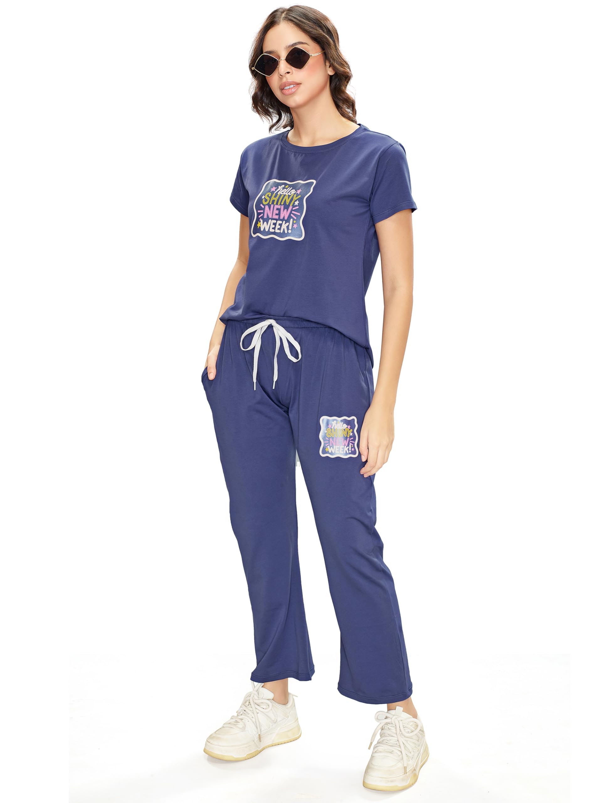 lotik Women Cotton Lycra Solid Top & Wide Bottom Nightsuit & Tracksuit Set-picture-16