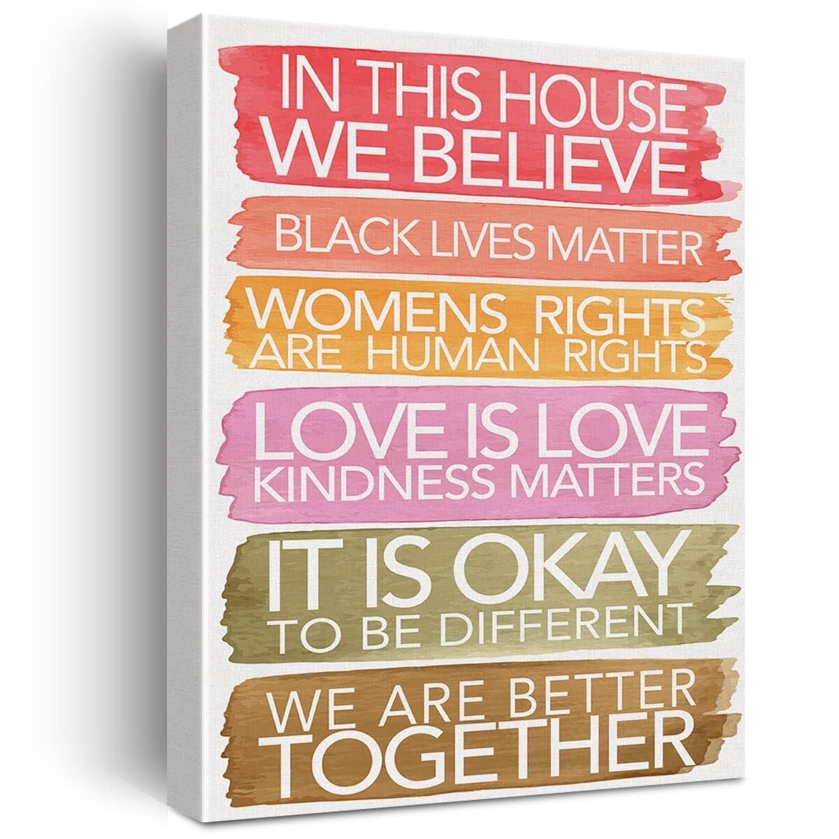 FOPURE Inspirational Family Wall-Art In This House We Believe Watercolor Rainbow Quote Canvas Print for Housewarming Gift(Unframed,08x12inch(20x30cm))