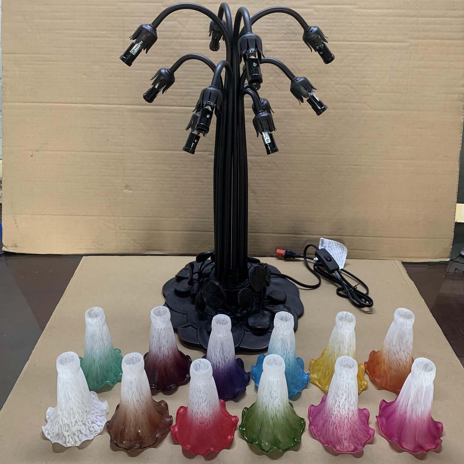 Bieye L10952 Lily Flower Blown Glass Accent Table Lamp for Living Room Bedroom Decoration Multicolor 12-Light
