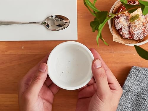 Miniatura 4 de ONEMORE Ramekins - Juego de 6 tazas pequeñas de cerámica para natillas de cerámica para una sola porción, moteadas, apilables, aptas para microondas