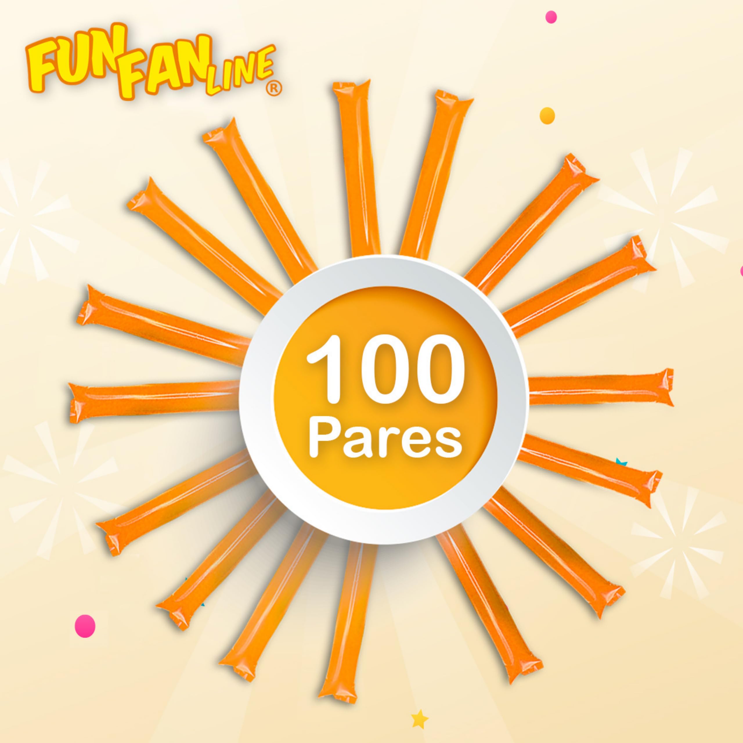 FUN FAN LINE Lot 100 Paires Bâtons de Frappe Gonflables Réutilisables. Bâtons de Fête ou d'Animation Bruyants pour Événements Sportifs et Célébrations. Cotillons et Accessoires d'Ambiance - 5