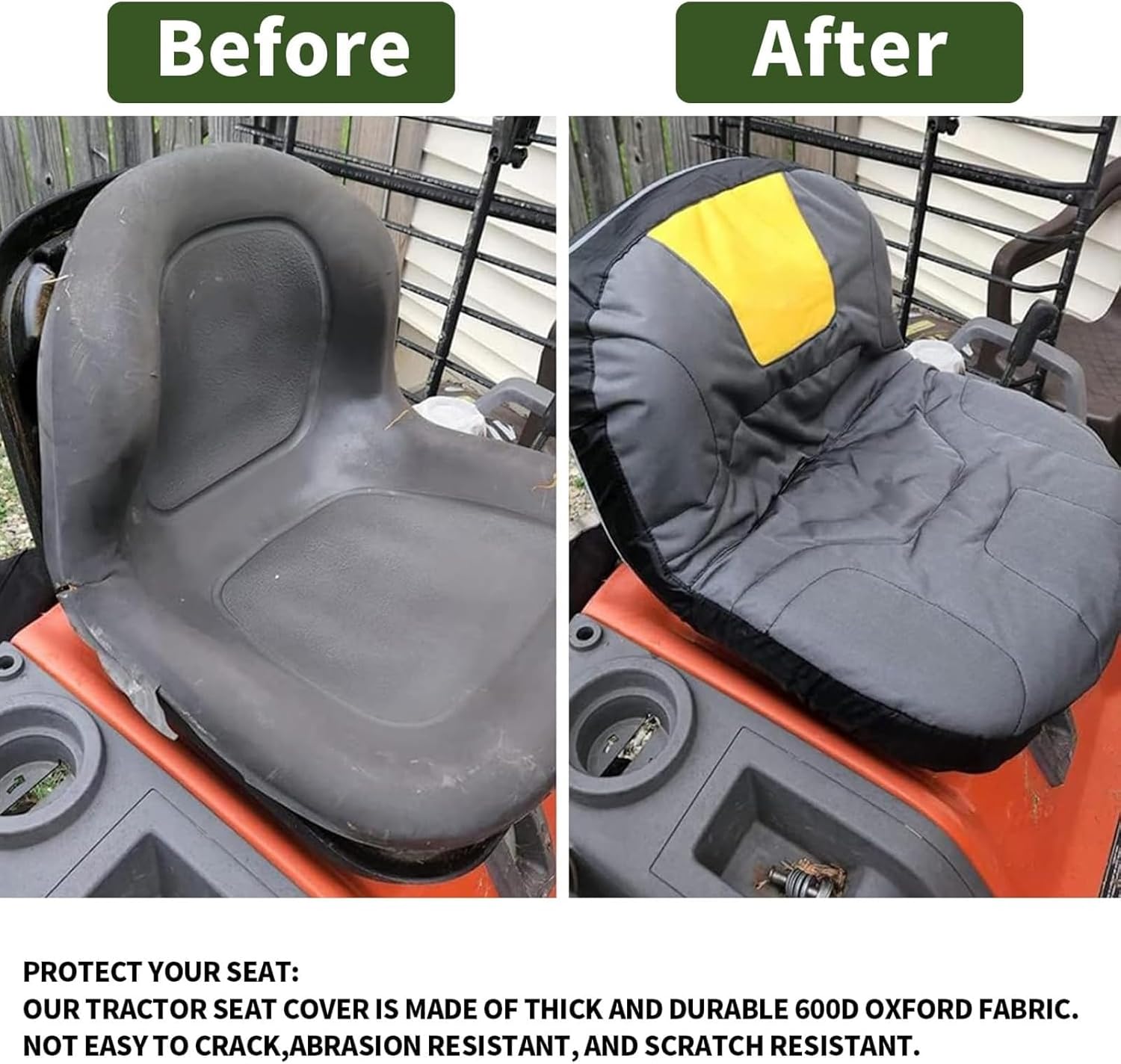 Riding Mower Seat Cover, 600D Oxford Seat Cover, Tractor Seat Covers fits Cub Cadet, , without Armrests with 2 Mesh Pocket, Elastic Bottom
