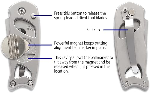 Miniatura 2 de Indiana Metal Craft Switchblade Golf Divot Repair Tool Stainless Steel with Two Putting Alignment Ball Markers