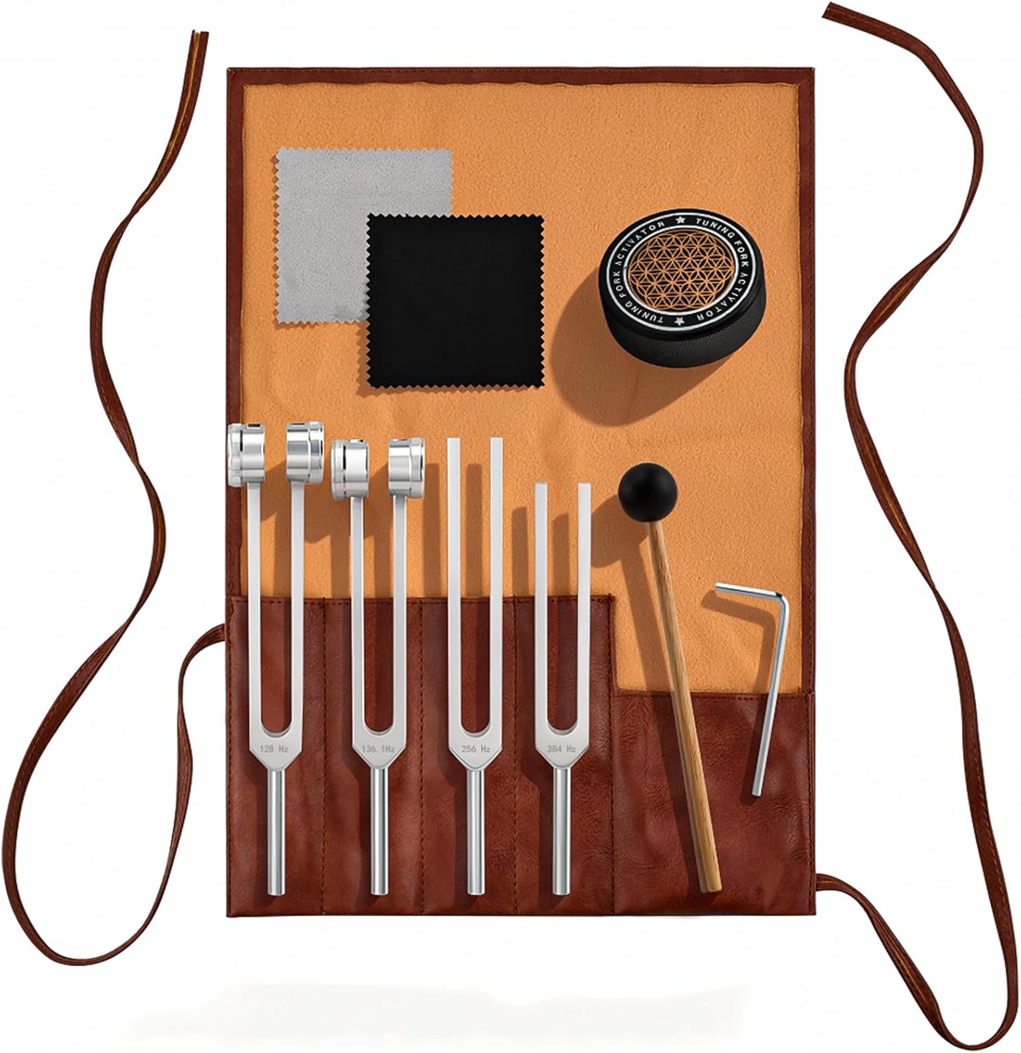 Tuning Forks for Healing Set,‌ Complete Healing Sound Set - 4-Tuning Forks (128Hz, 136.1Hz, 256Hz, 384Hz) + Accessories for Meditation, Yoga & Stress Relief‌