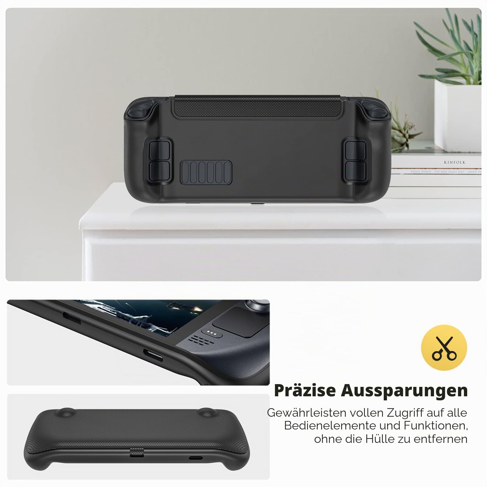 ProCase Hülle für Steam Deck Tragbar, Flip Cover Kompatibel mit 7 Zoll Valve Leicht Case Schutzhülle Magnetisch Abnehmbare Frontabdeckung Skin 2021 Steam Deck Zubehör für Unterweg-Schwarz | Mit Frontabdeckung