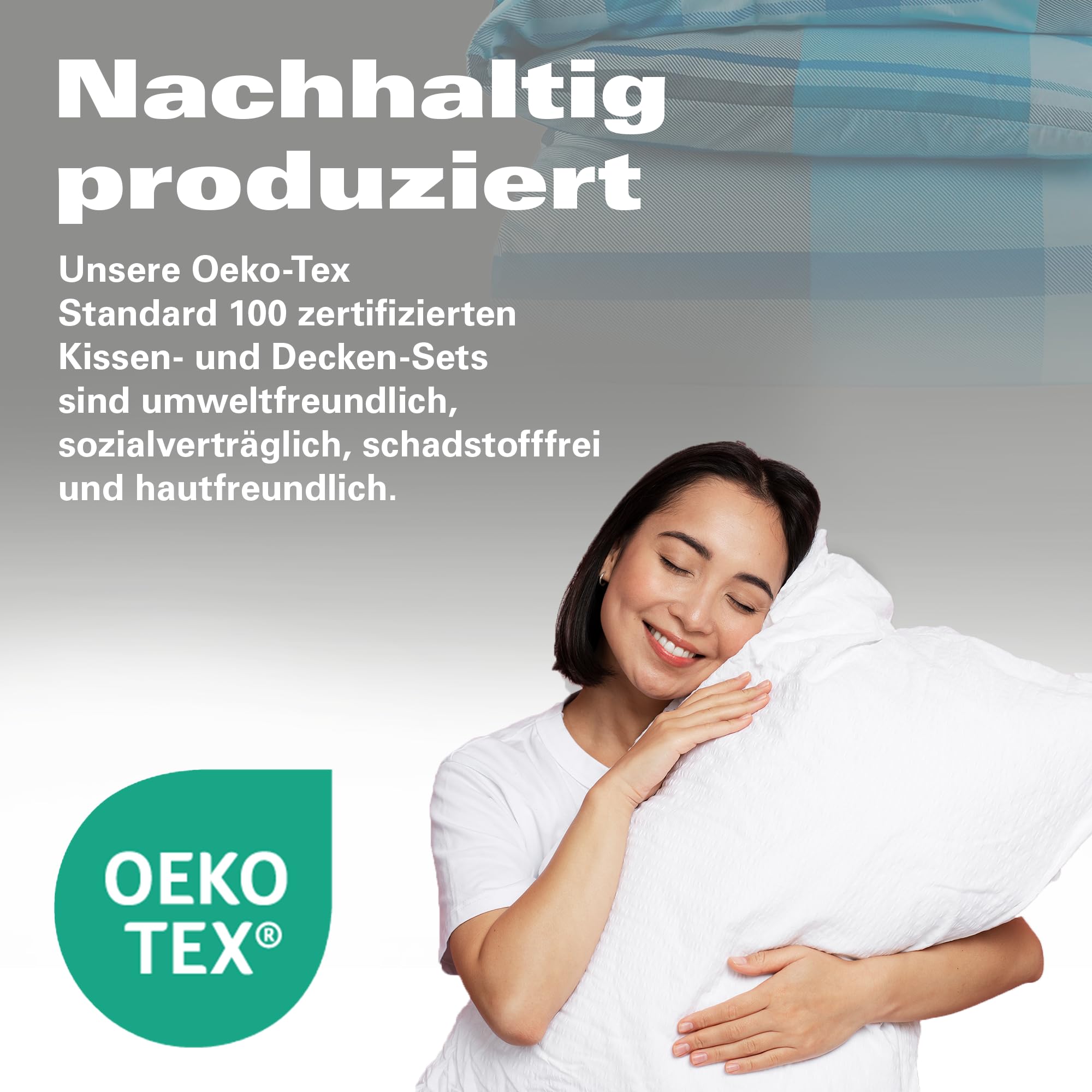 BaSaTex Bettwäsche Set Renforcé, 4-TLG., 135 x 200 cm, Karo Türkis | 100% Baumwolle, Öko_Tex Zertifiziert, Reißverschluss
