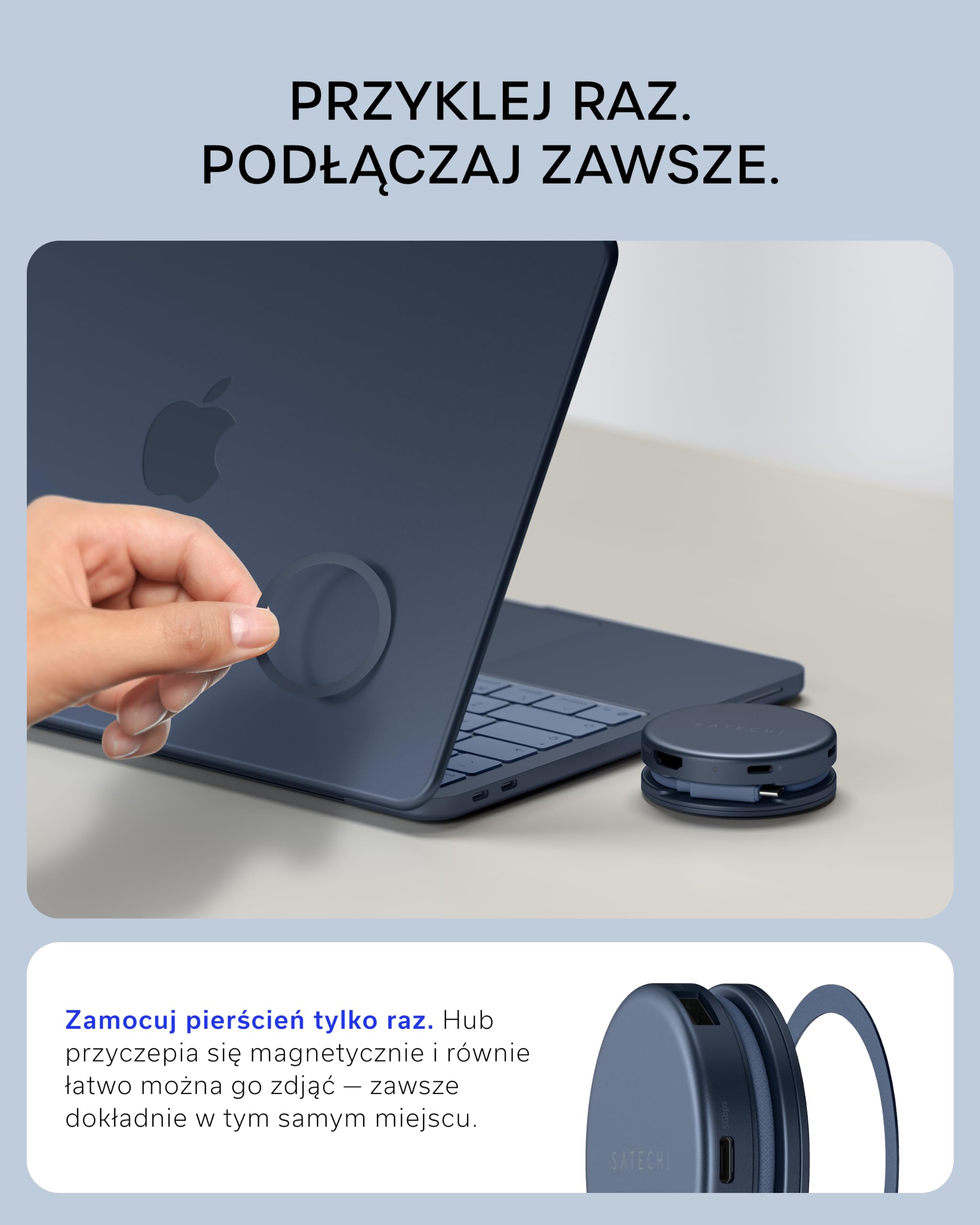 SATECHI hub USB-C OntheGo™ 5 w 1, HDMI 4K@60 Hz, indygo | PD 60 W, czytnik kart SD oraz porty USB-A i USB-C 5 Gb/s, dopasowany do MacBooka Neo
