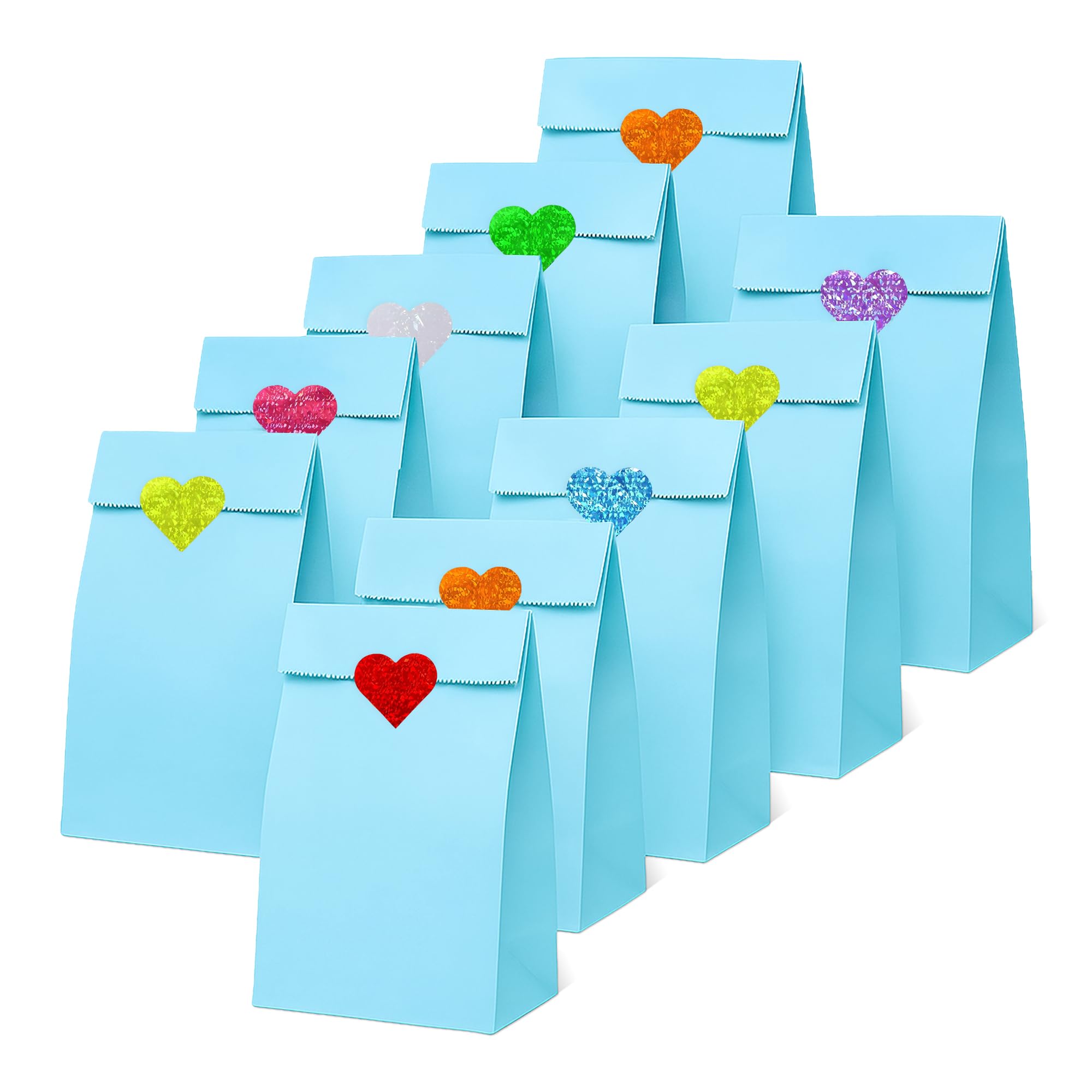 Thepaperbagstore 50 Light Blue Paper Bags with Heart Stickers
