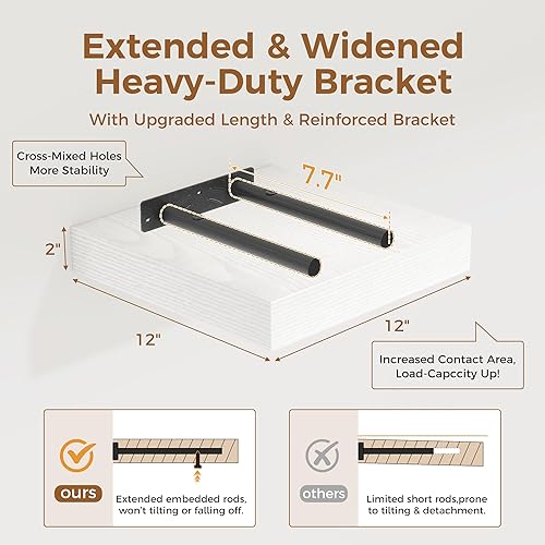 Miniatura 3 de Fun Memories Estante flotante de 12 pulgadas, estantes de pared de madera rústica para decoración de pared y almacenamiento, estante flotante de 12