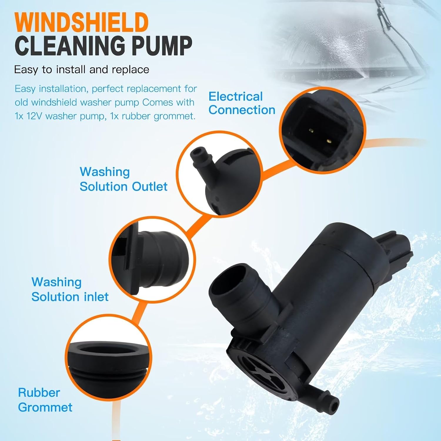 Upgraded Version Windshield Washer Pump w/Grommet Replacement for 2006-2016 Ford F350 Super Duty, Replaces WG-318 F6SU17664DA 7L8Z-17664-A