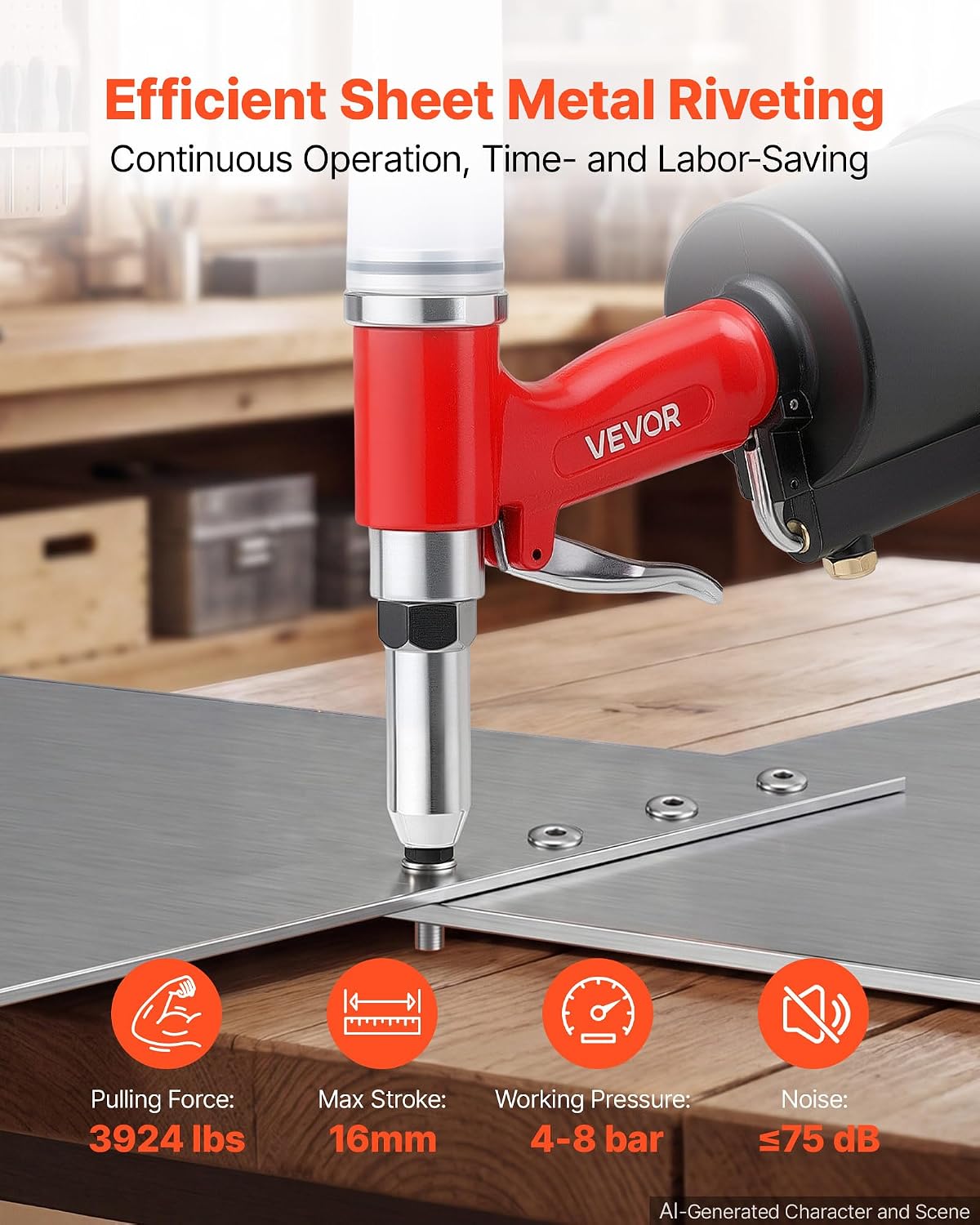 VEVOR Pneumatic Rivet Gun Kit with 3/32" 1/8" 5/32" 3/16" 1/4" Nosepieces