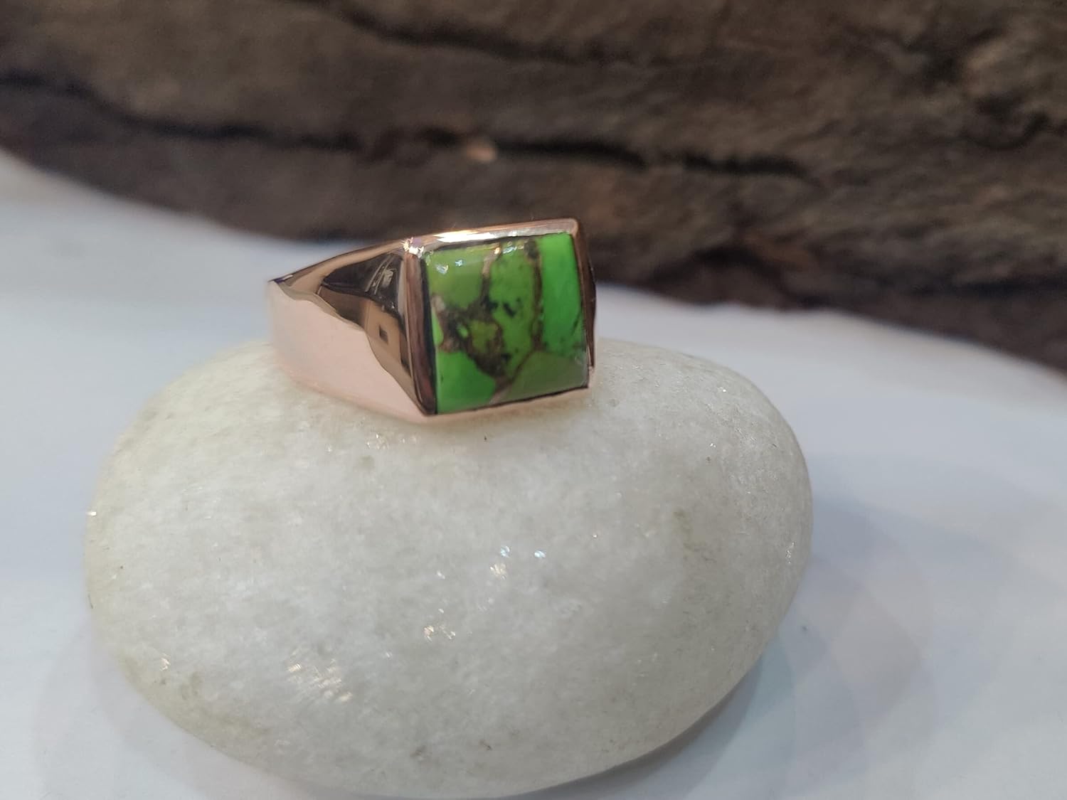 Green Copper Turquoise Ring, Mens Ring, Women Ring, 925 Solid Sterling Silver, Handmade Signet Ring, Turquoise Gemstone Ring, Summer Gift for Partner