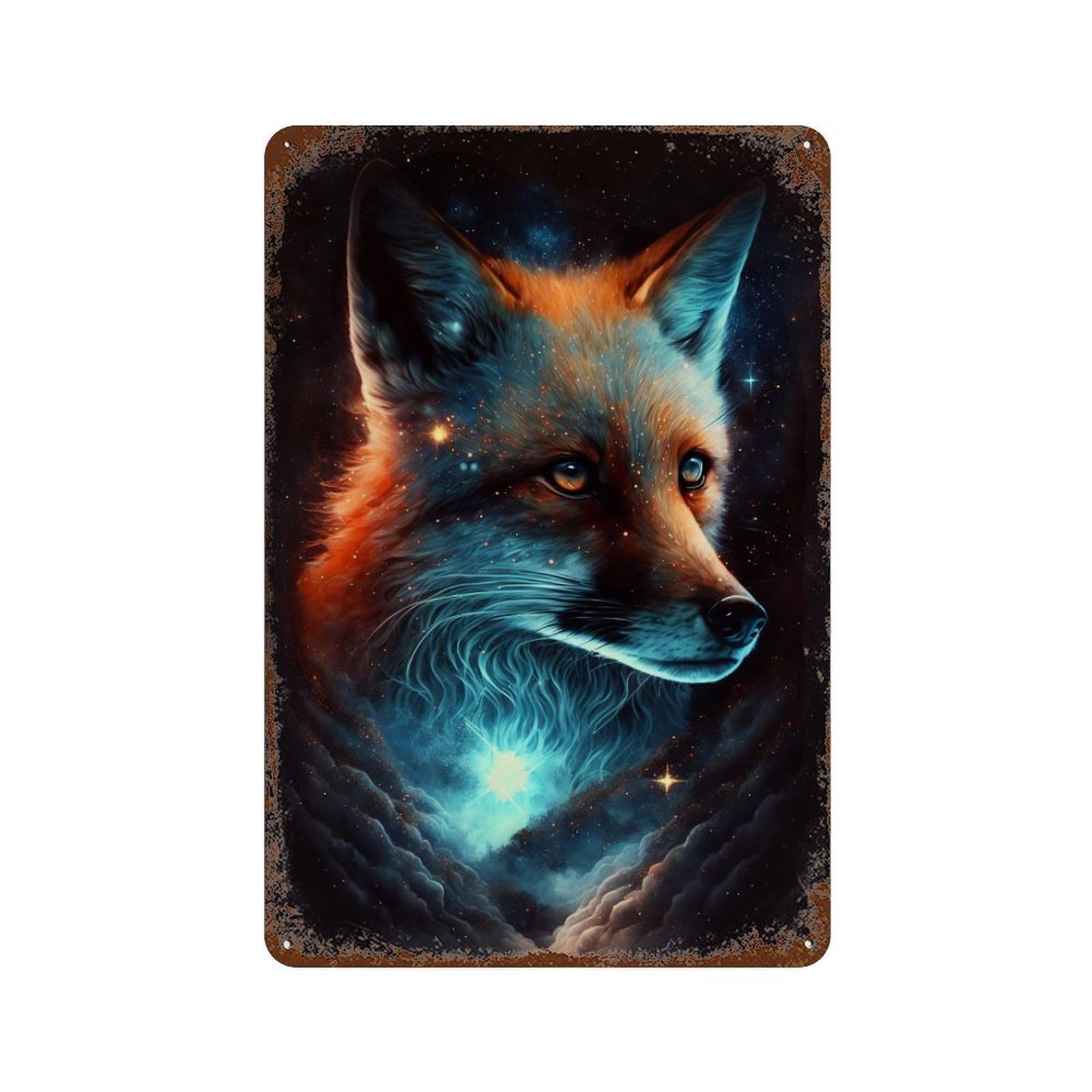 Cosmic Fox Portrait-6 Vintage Metal Tin Sign 11.8"x7.9", Ideal for Living Room, Hallway And Home Decor