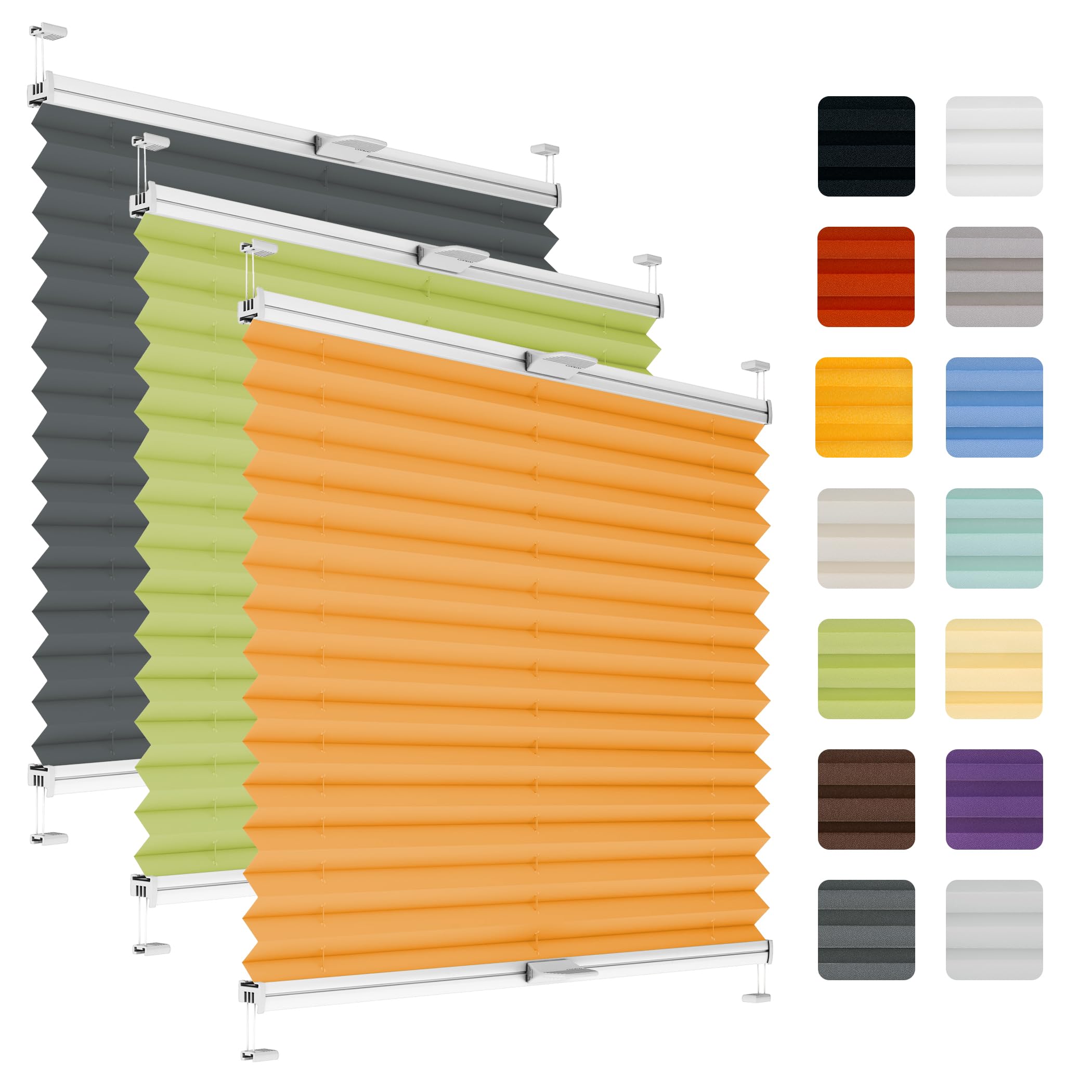 Fenster Plissee ohne Bohren zum Kleben auf Rahmen - Thermo Plisseerollo Innen - Rollo Jalousie, auf den Fensterrahmen, Faltrollo, Sichtschutz, Blickdicht, für Fenster & Tür - Orange, 75 x 180 cm