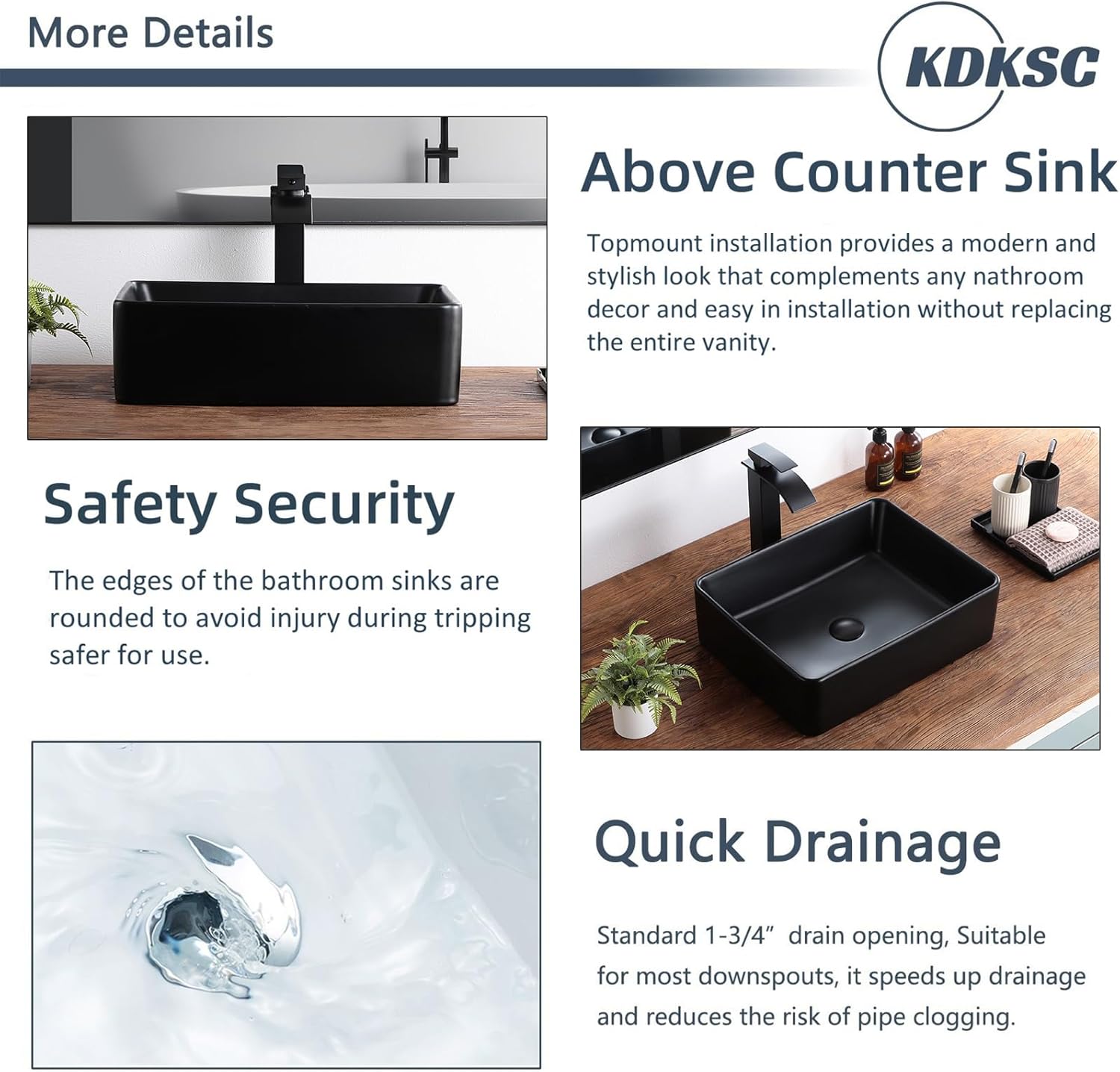 Bathroom Vessel Sink 19"x15" Rectangular Matte Black Porcelain Ceramic Bathroom Sink Modern Above Counter Vanity Sinks