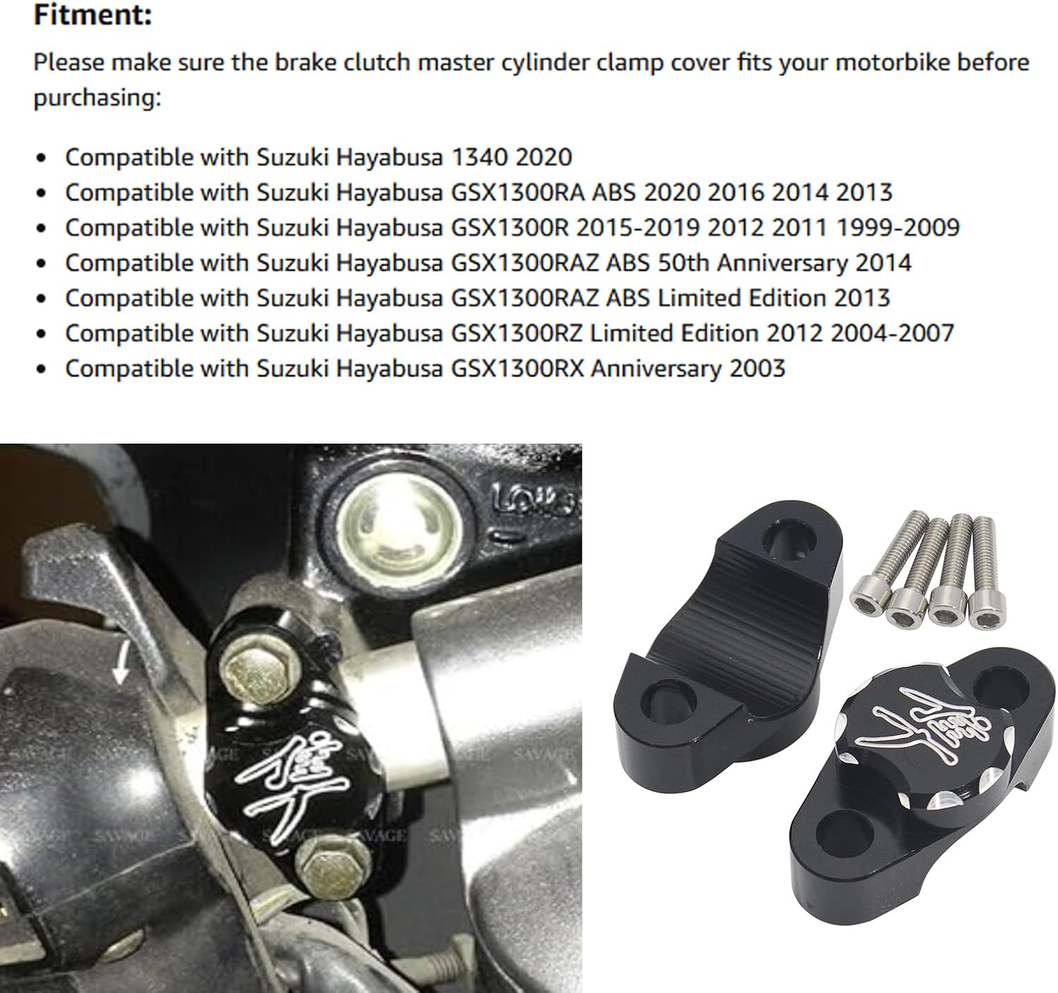 Motorcycle Cylinder Clamp Compatible with Suzuki Hayabusa GSX1300R 1999-2020 (2 pcs Black)