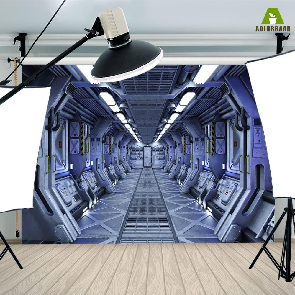 Aoihrraan 3x2,5m Spaceship Interior Backdrop Universe Space Station Cabin Corridor Futuristic Science Fiction Photography Background for Boys Birthday Party Wallpaper Decoration Photo Studio Props - Image 5