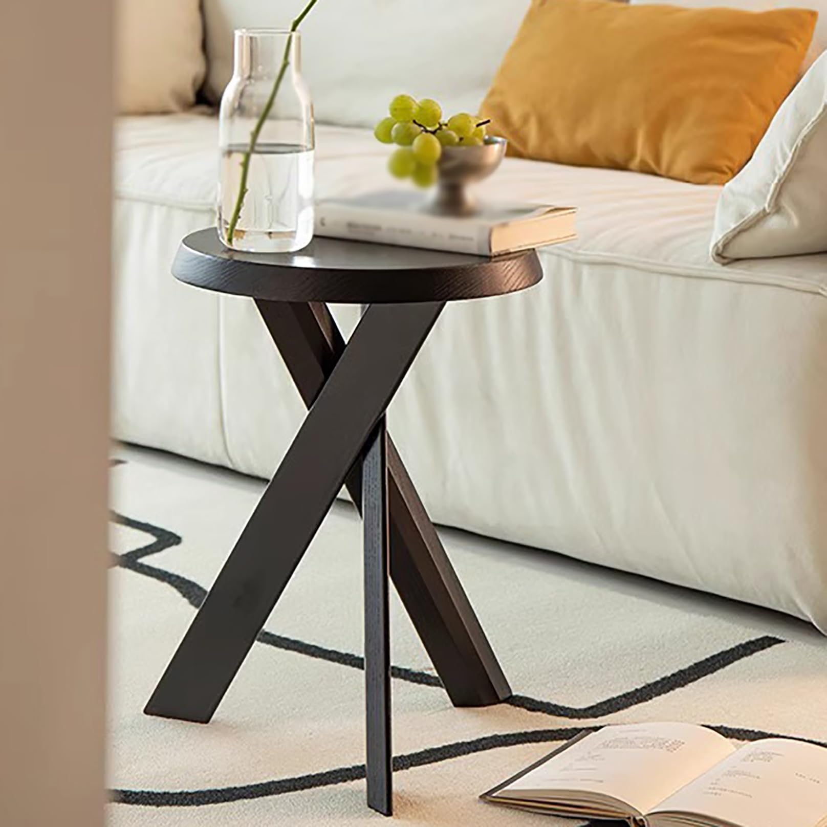 Table Basse Ronde Rustique Bois Massif Salon et Table d'Appoint Canapé