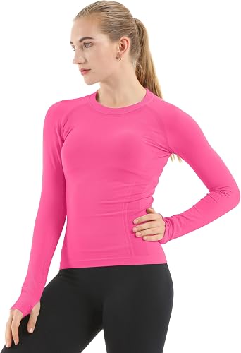 MathCat Seamless Workout Shirts for Women Long Sleeve Yoga Tops Sports Running Shirt Breathable Athletic Top Slim Fit XS-XL