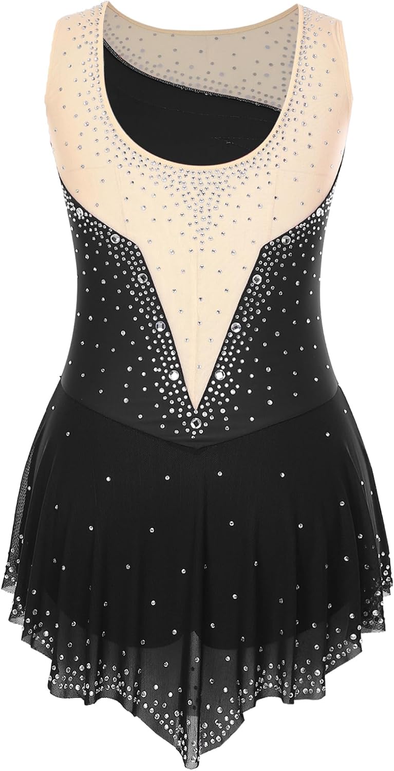 Women's Rhinestone Lyrical Ballet Leotard Sleeveless Ice Skating Dress Gymnastics Dancewear