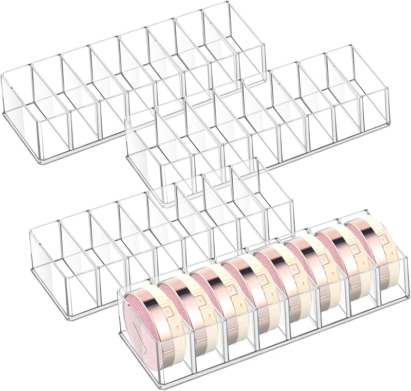 4 Pcs Uanse Acrylic Makeup Compact Organizer Detachable Clear Organizer | Vanity Drawer Storage, Eyeshadow Palette Storage for Lipstick Highlighter, Skincare Cosmetic Display Cases for Bathroom