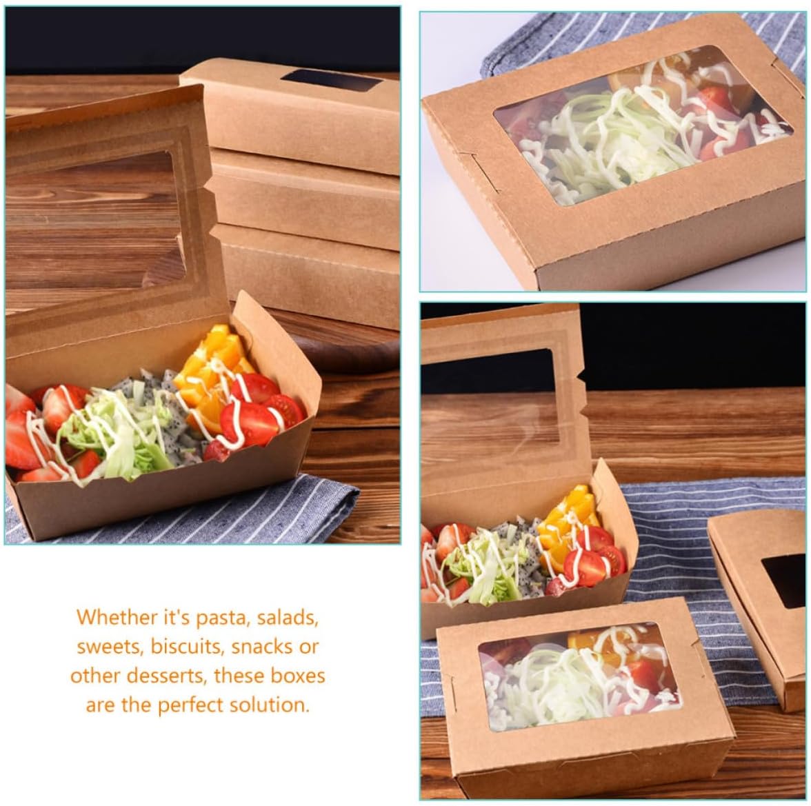 50pcs Microwavable Kraft Paper Food Boxes with Pe Lining, Oil Proof and Leak Resistant Portable Take out Containers for Parties and Bbq, Stackable Snack and Salad Holders