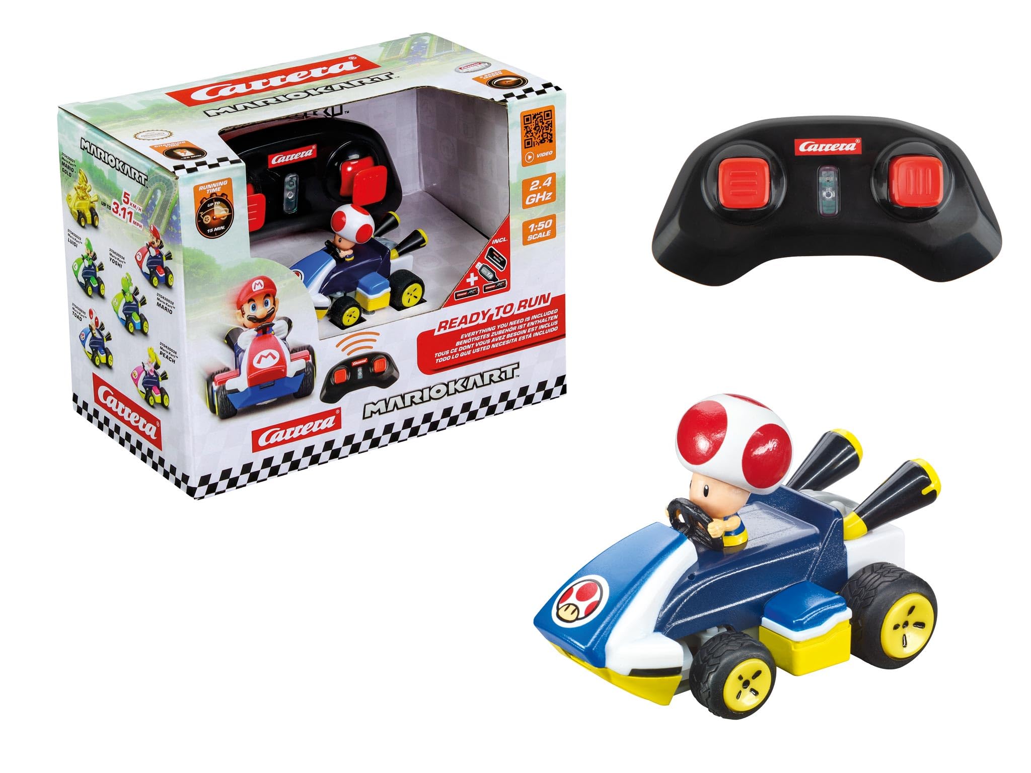 Carrera RC Mario Kart Mini RC Toad, For Children and Adults, Boys & Girls, Unique Original Licence, Instant Driving Fun with Ready to Run, Blue
