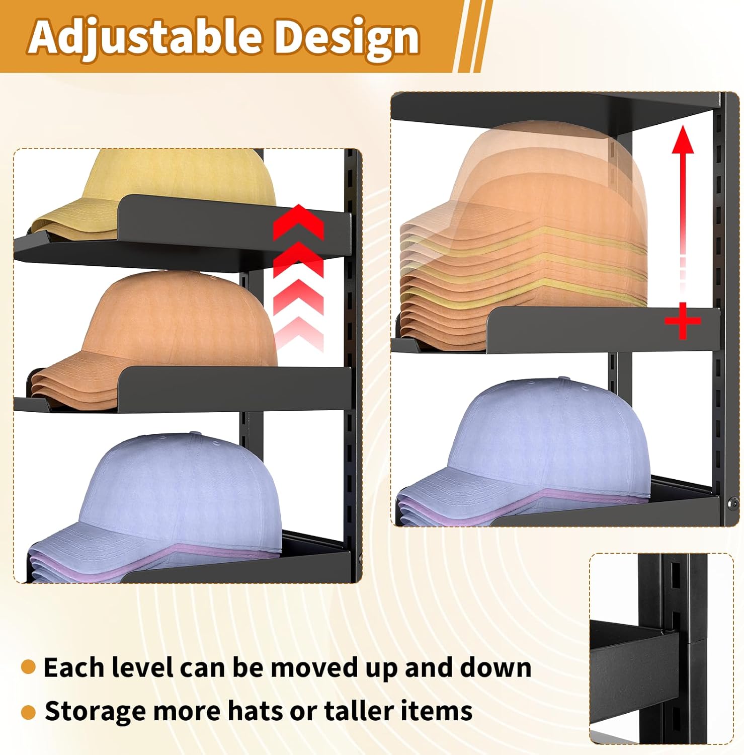 12-Tier Floor Standing Hat Rack, 76 Inch Tall Hat Display Organizer Stand for Cap Storage, Hats Wigs Holder, Adjustable Vertical Metal Garment Rack for Home Retail Commercial Use,Black