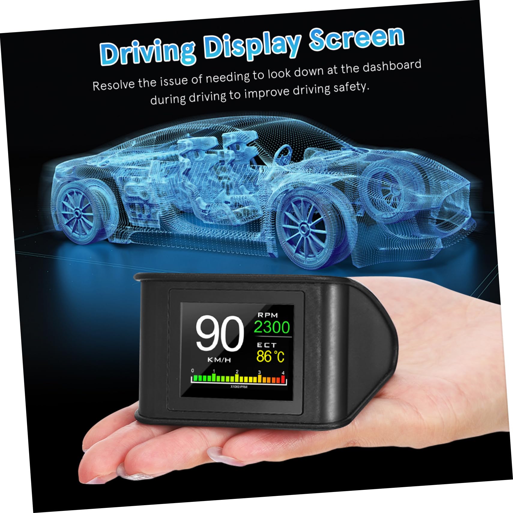 Display Head-up Digitale per Auto in Abs e Pc, Monitor di Velocità | Navigazione e Informazioni di Guida, per Viaggi e Tragitti Lunghi, Portatile con Lcd