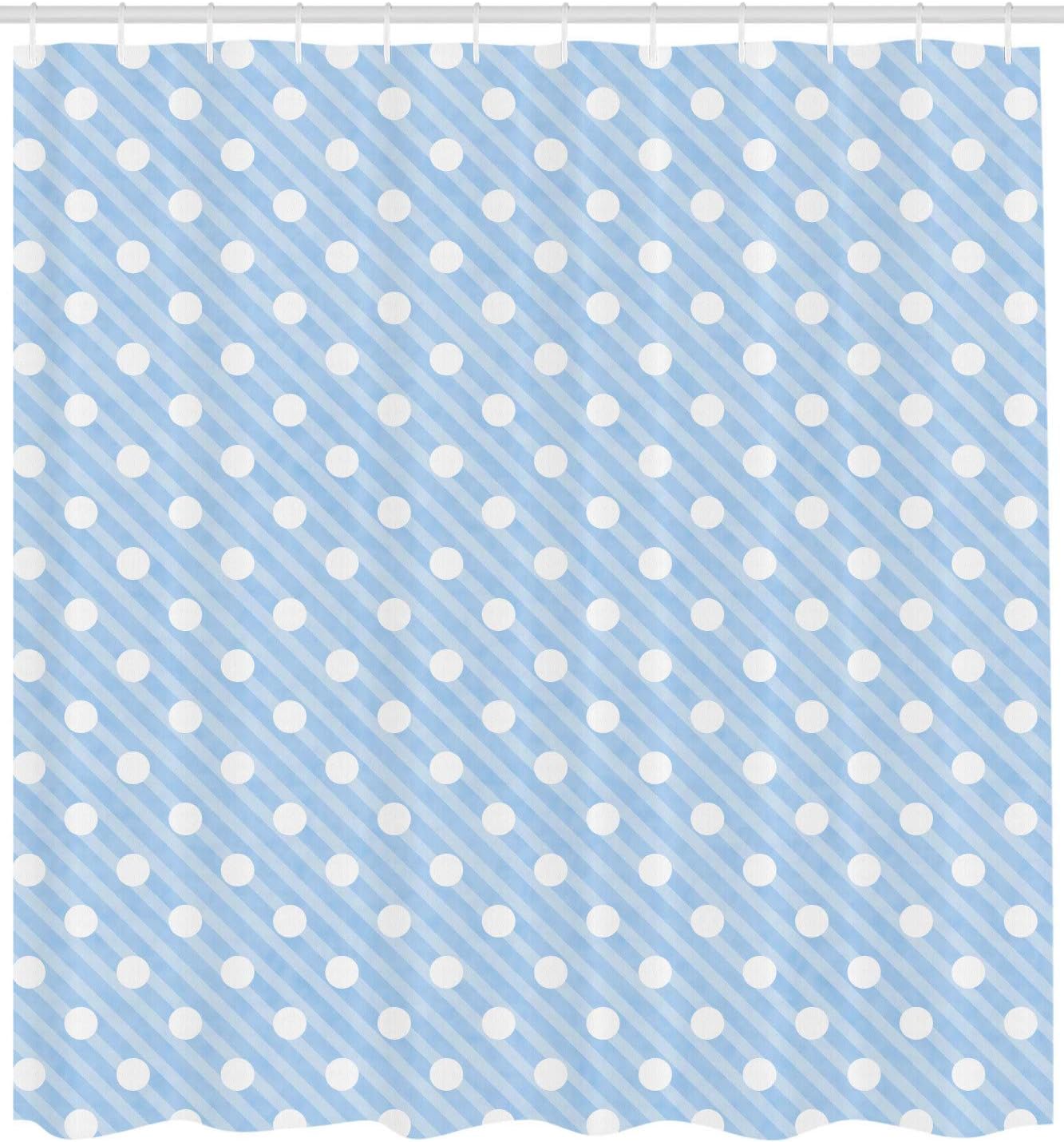 Ambesonne Retro Shower Curtain, Retro Nostalgic Polka Dots Sky Blue Background in Soft Tones Simplistic Image, Cloth Fabric Bathroom Decor Set with Hooks, 69" W x 75" L, Pale Blue