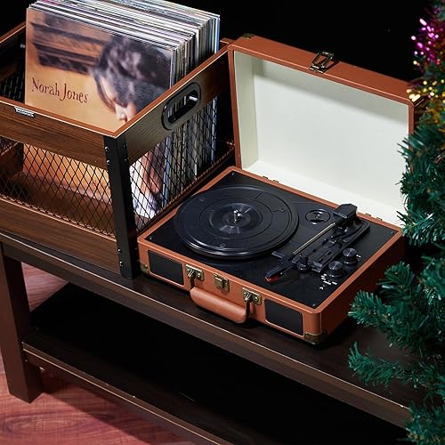 Miniatura 9 de X-cosrack Caja de almacenamiento de discos de vinilo, caja de almacenamiento de discos LP de madera, estante de álbum de almacenamiento de discos de