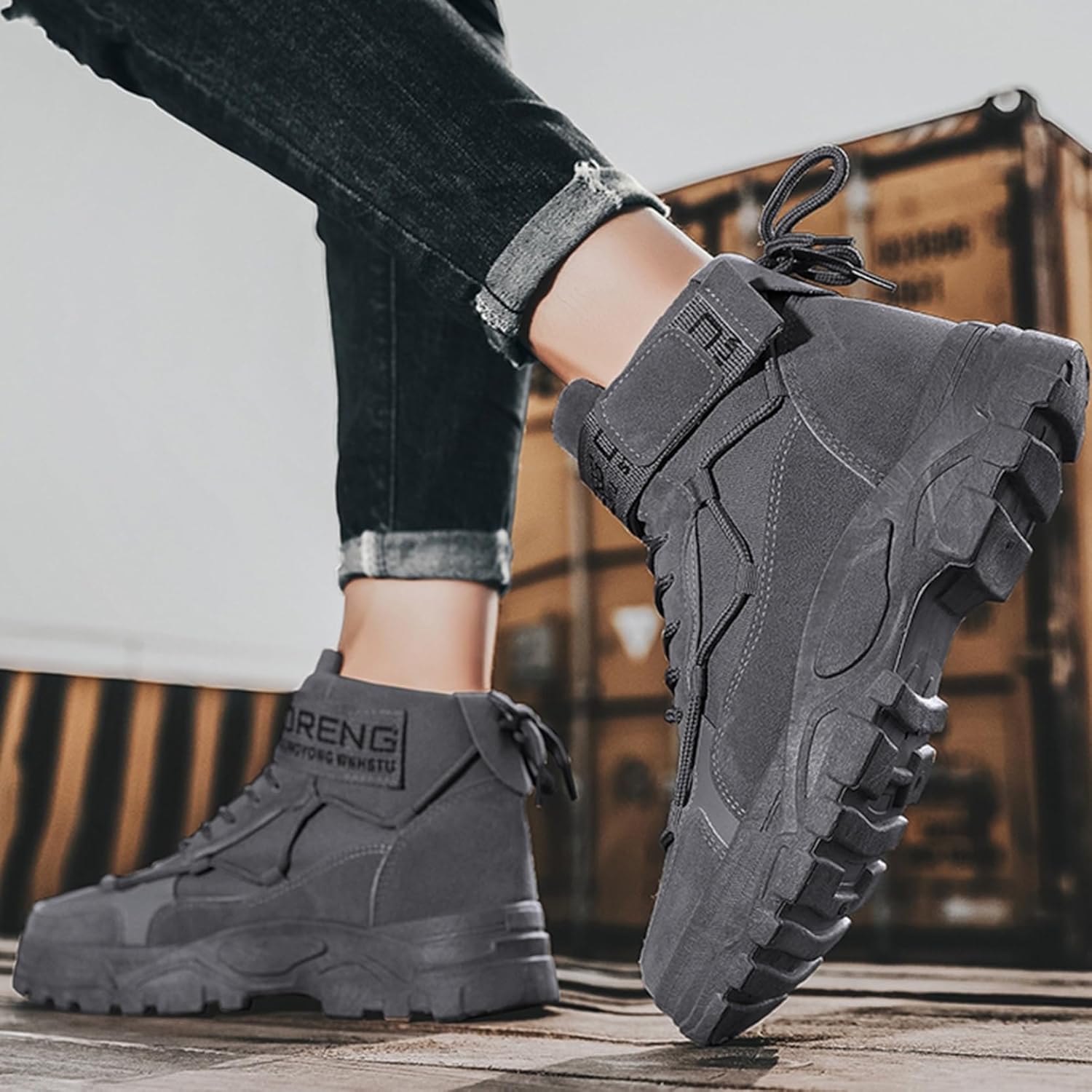 [GUREITOJP] トレッキングシューズ メンズ ワークシューズ キャンバス ワークブーツ 防滑 衝撃吸収 厚底 耐摩耗 履きや