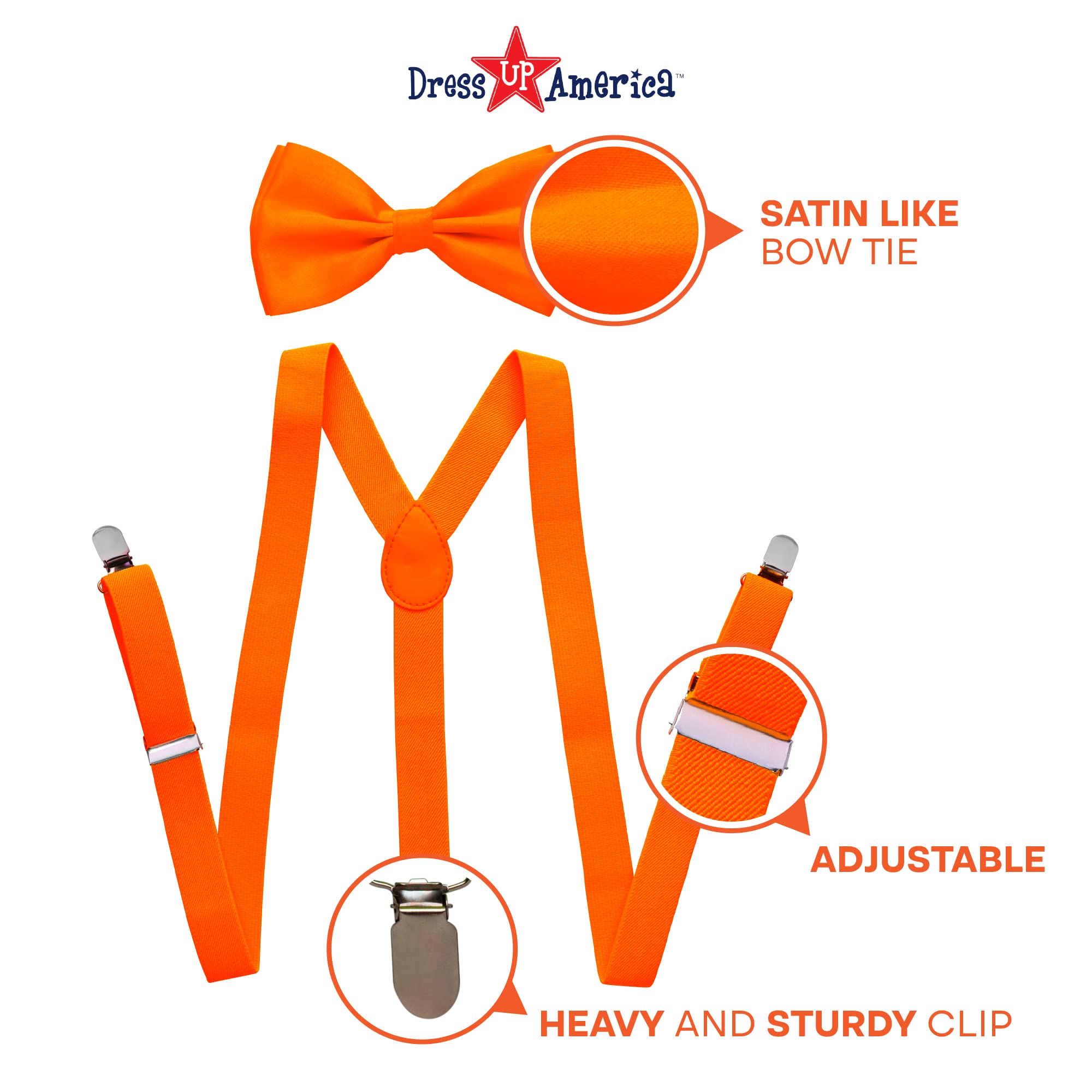 Dress Up America Neon Suspender, Bow-tie, Sunglasses, Accessory Set - Kids Size Suspenders, Orange, 18M US/12-18 Months - Image 3
