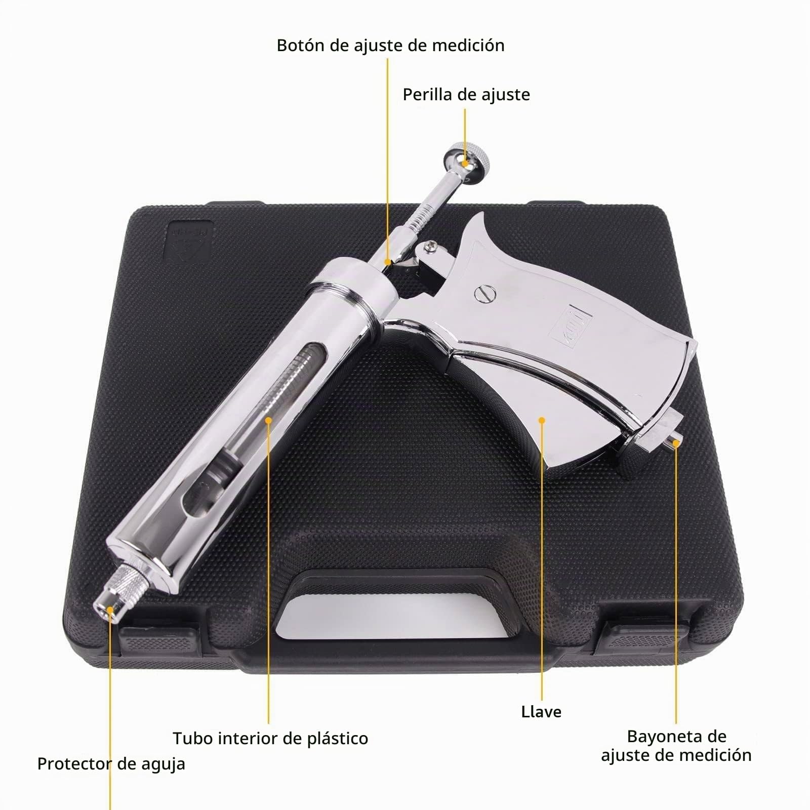 Jeringa semiautomática ajustable para animales de acero inoxidable de 50 ml, inyección continua de vacunas, uso veterinario para cabras, cerdos, vacas, jeringa para ganado, jeringa tipo pistola.