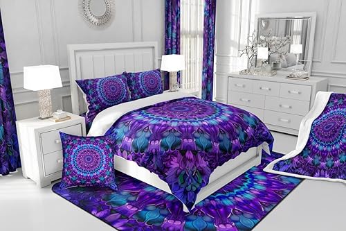 Miniatura 6 de Erosebridal Juego de edredón con diseño de mandala, tamaño Queen, estilo bohemio, elegante, medallón, para niños, niñas, adolescentes, mujeres,