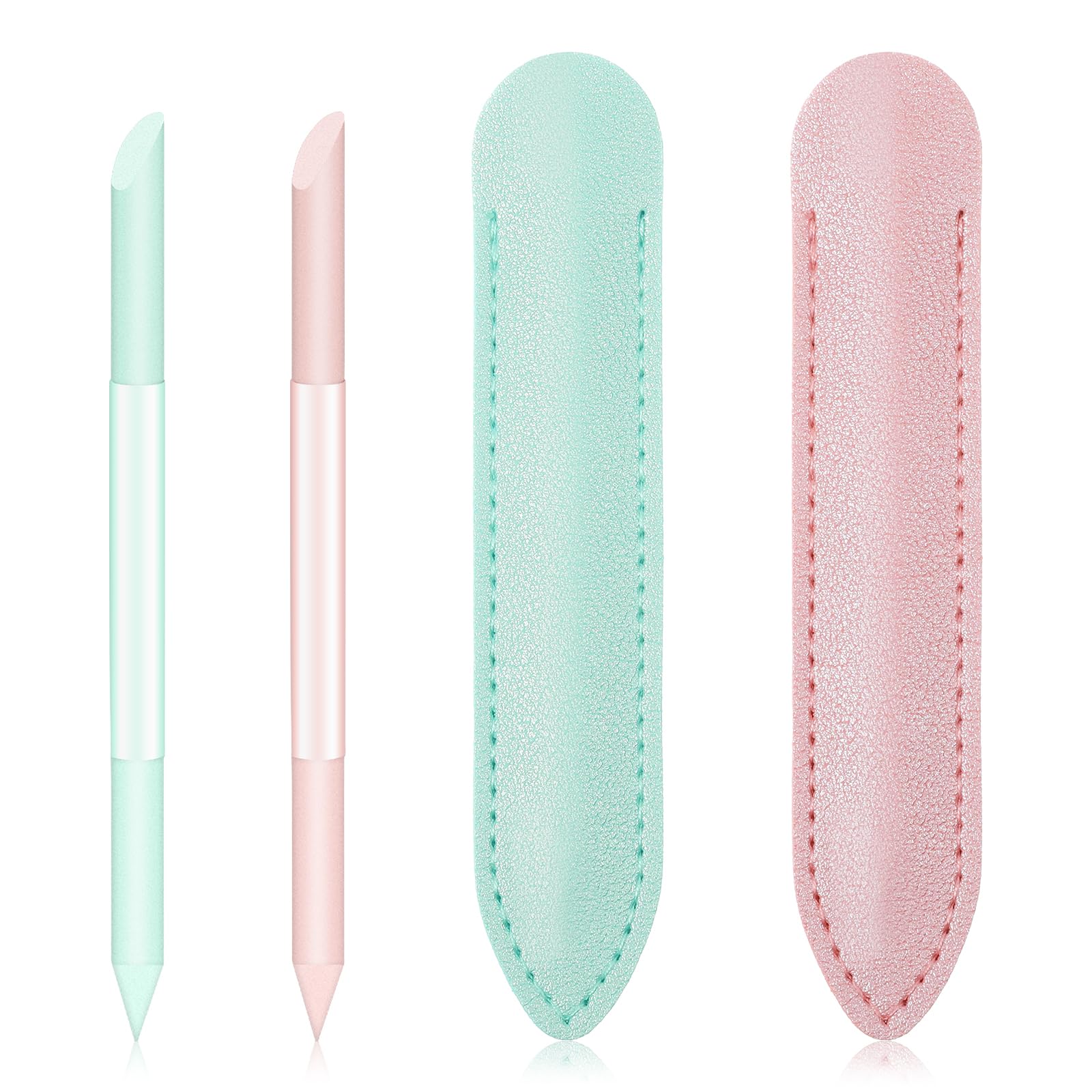 2 PCS Glass Cuticle Pusher with Leather Case, Dual-Ended Cuticle Sticks, Crystal Cuticle Pusher Glass File, Cuticle Pusher Tool for Nails and Cuticles Care